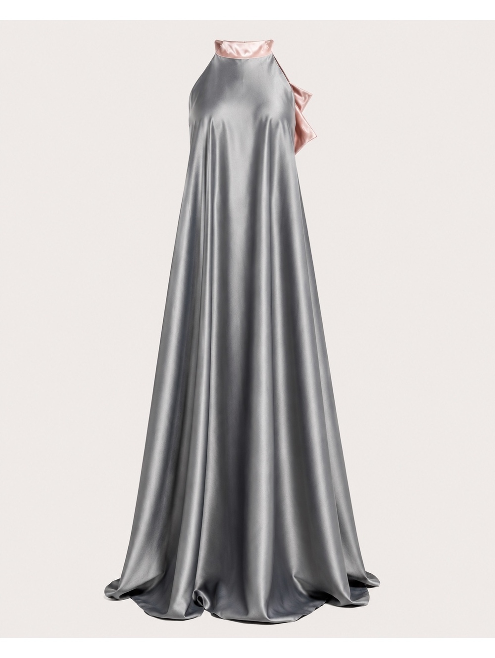 Charcoal High Neck Blush Bow Back Satin Formal Maxi Dress - Picture 2 of 9